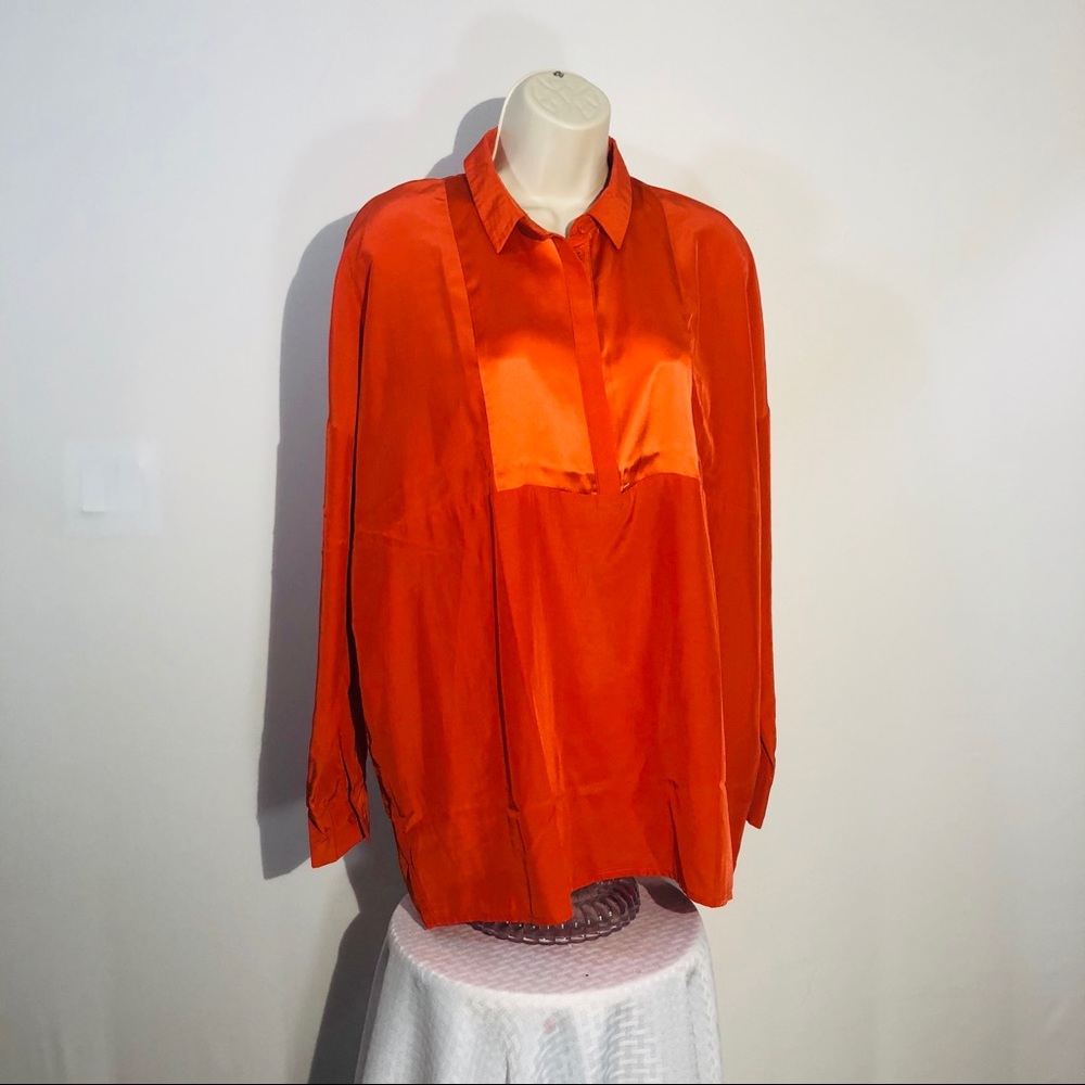NÜMPH Anthropologie Silk Blouse Orange Sz 8 Beautiful Chick